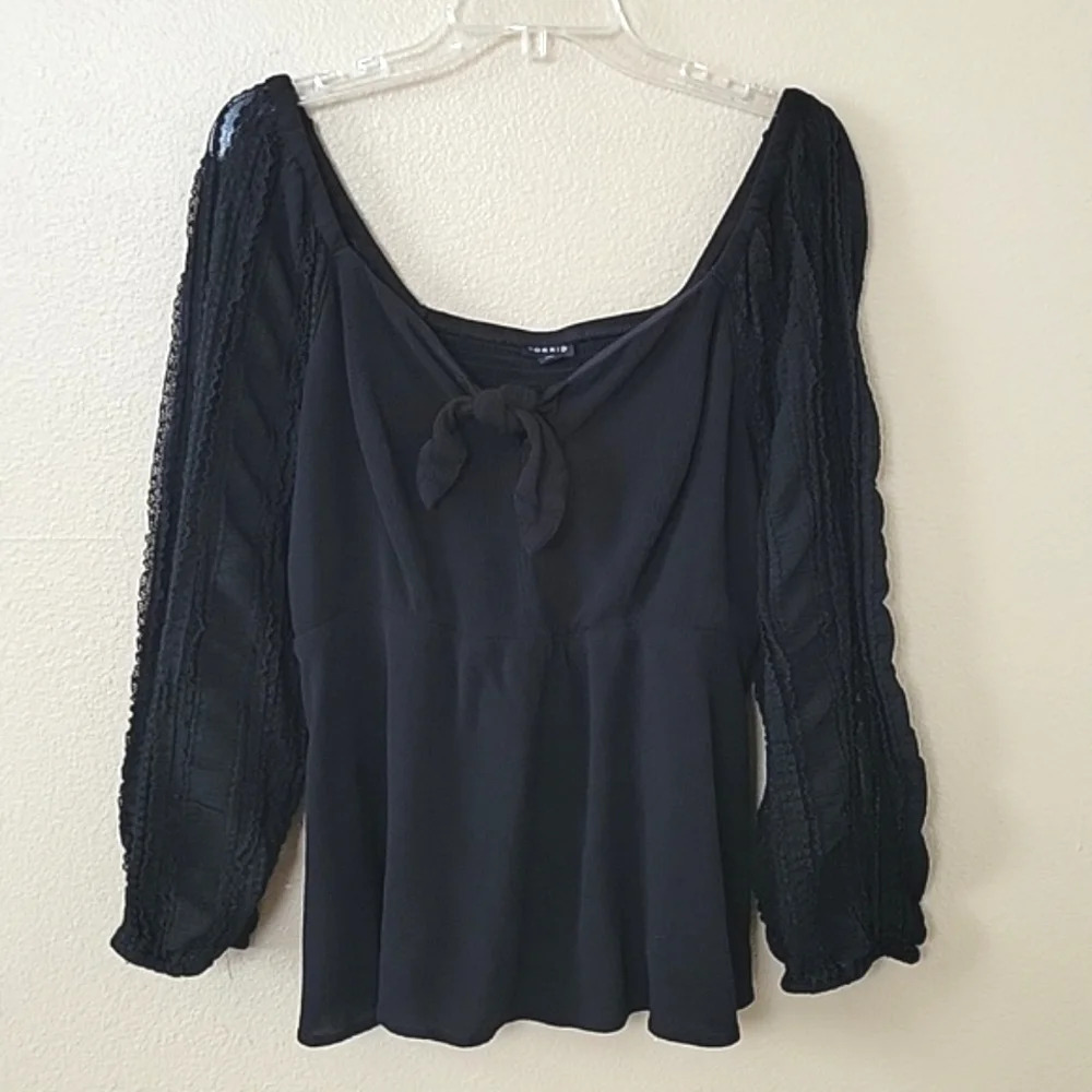 Torrid Black Peplum Rayon Crepe Embroidered Sleeve Blouse - Size 1X